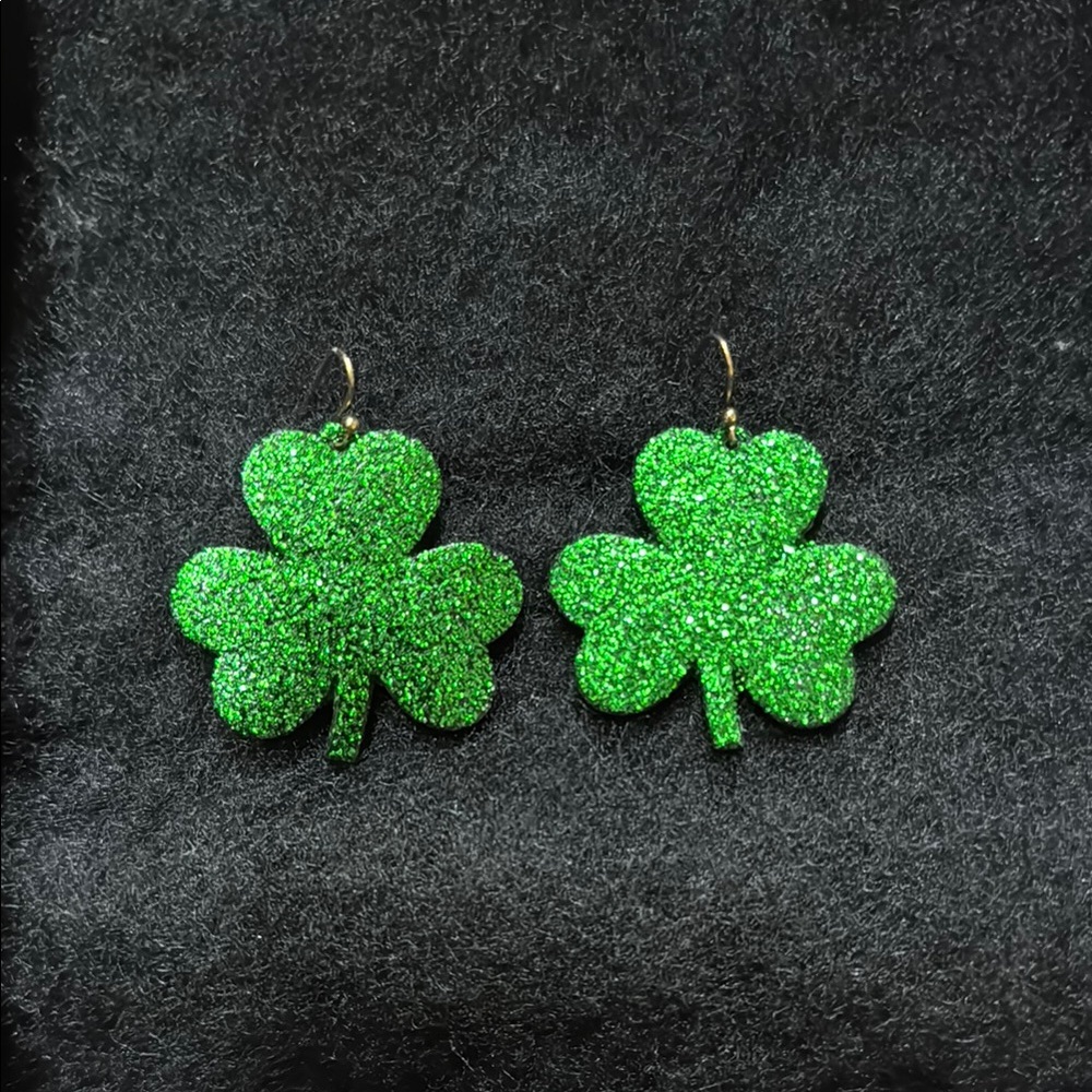 Green Glitter Shamrock Earrings